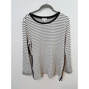 Maison Jules Women's Black And White Striped Heavy Tee In Size XL